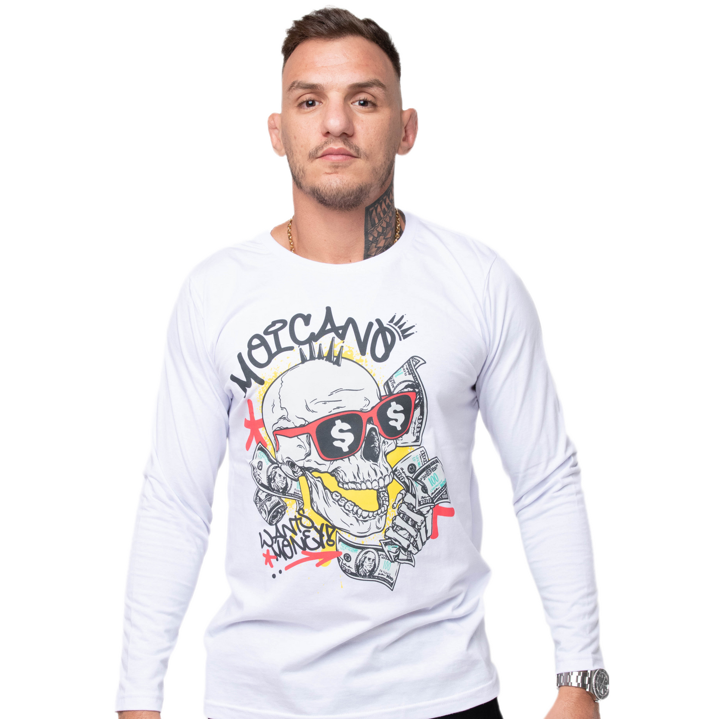 Money Moicano LONG SLEEVE T-shirt - SKULL design